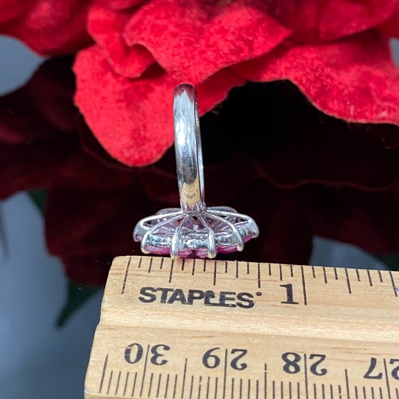 925 Sterling Silver Red Stone Flower Ring